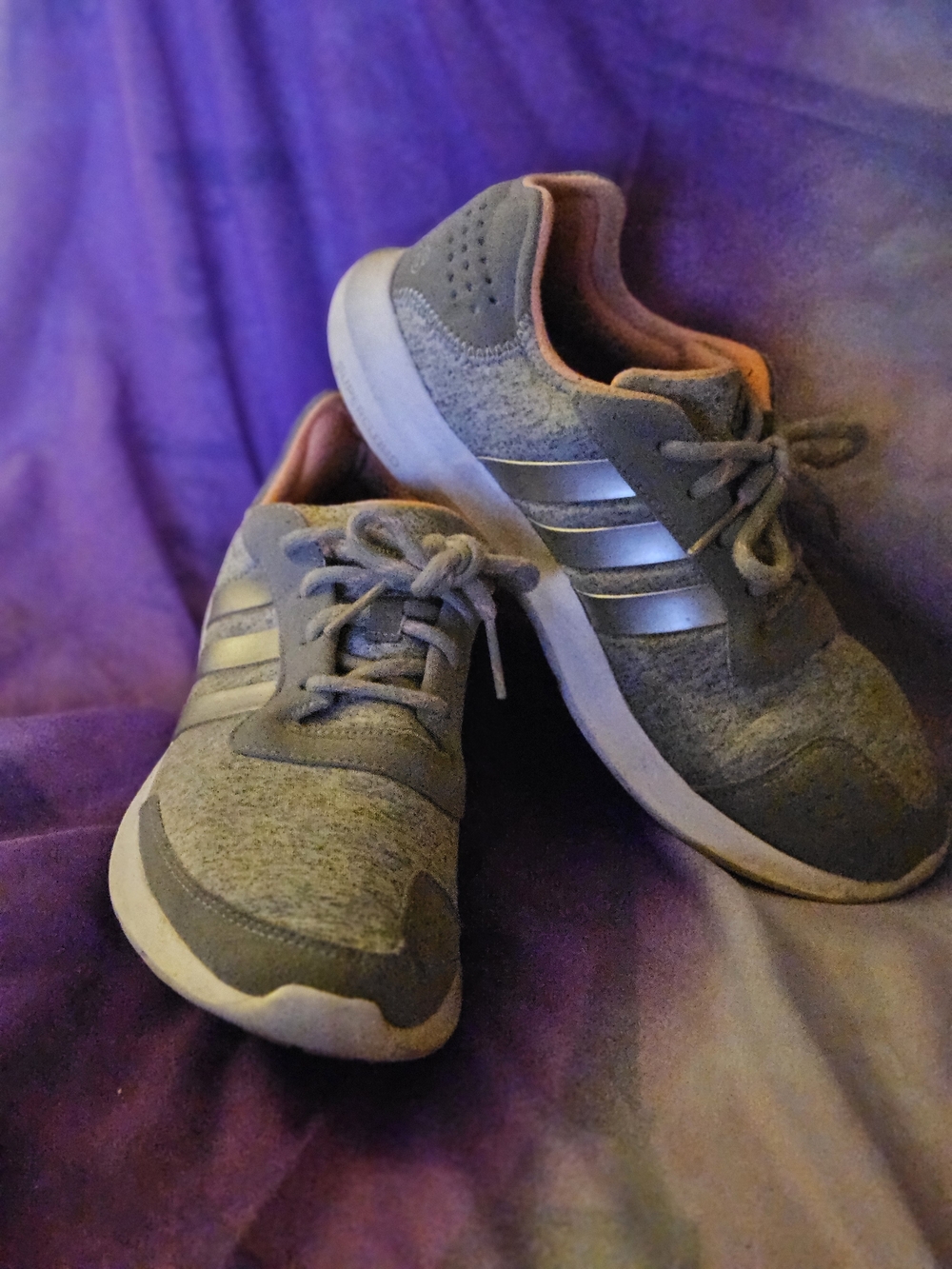 adidas Women's Gray Athletic Sneakers with Metallic Stripes